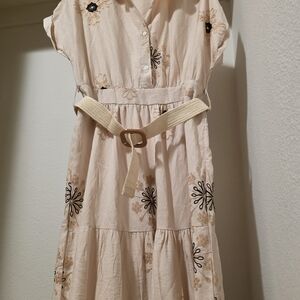 Floral Embroidered Dress with Belt